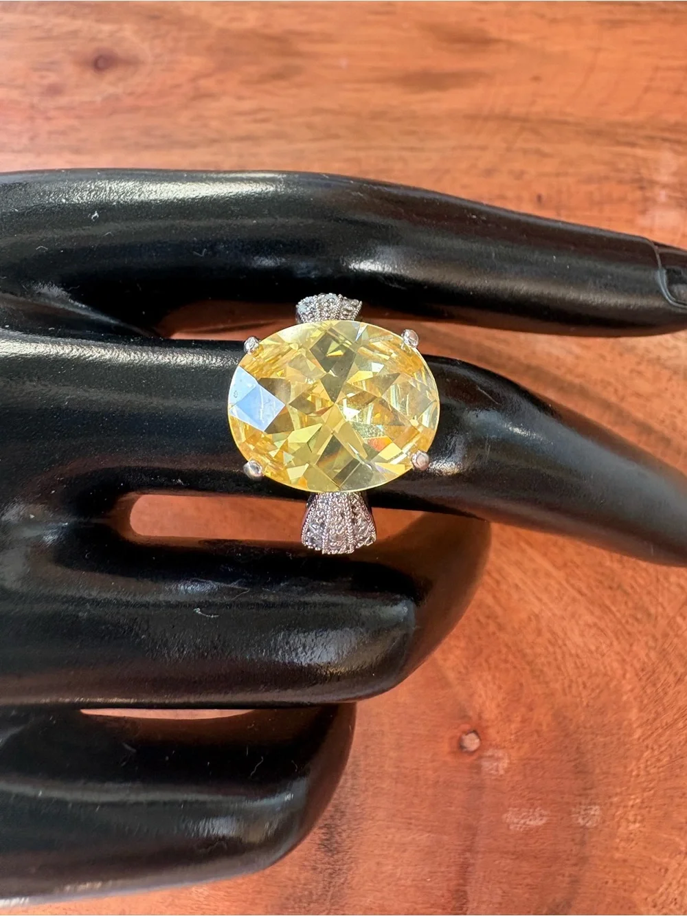 Yellow Oval Gemstone Cocktail Ring - Size 7.5